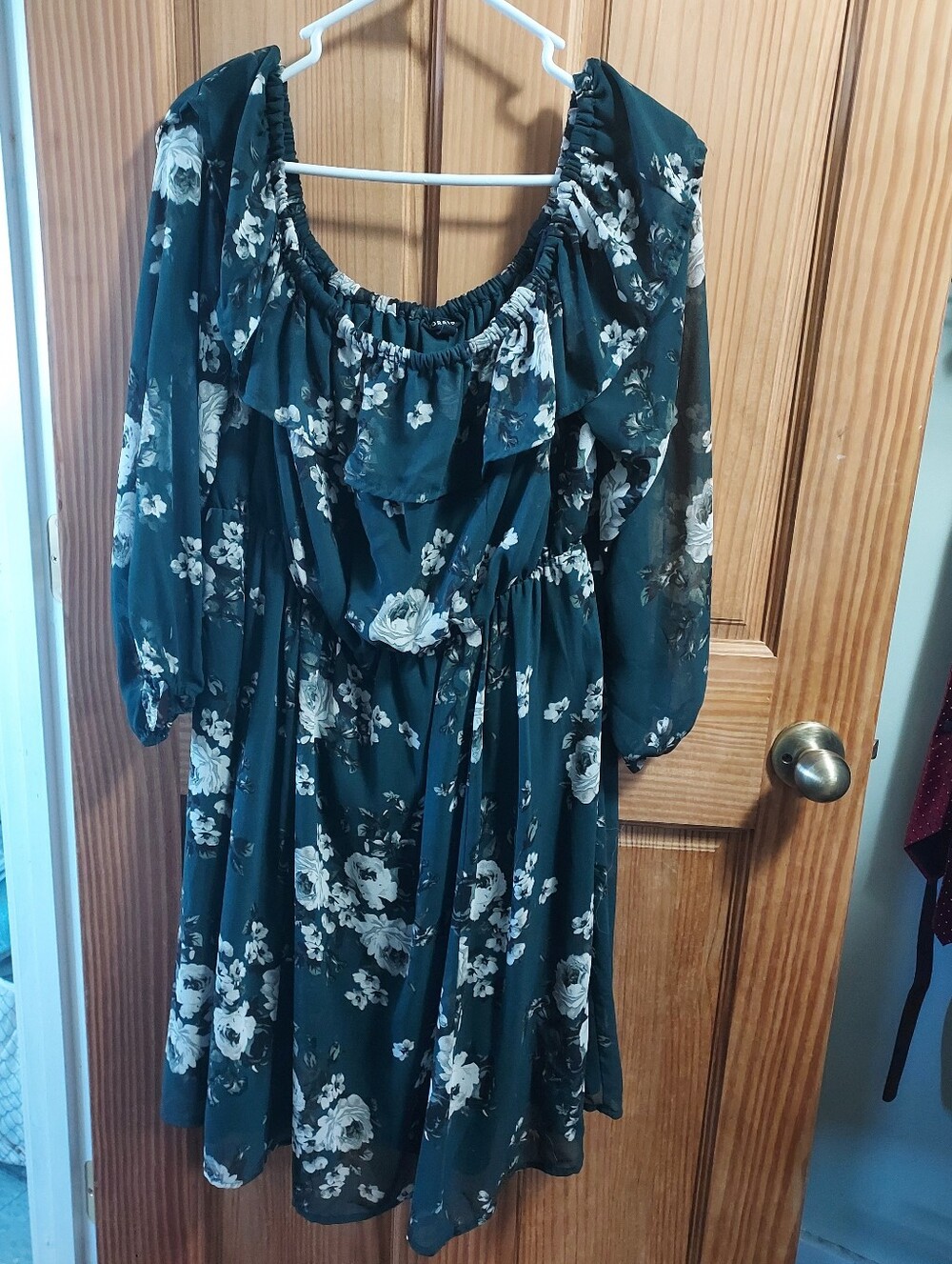 Torrid Teal Floral Long Sleeve Ruffle Dress